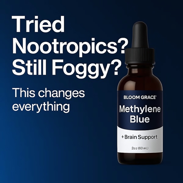 A square-format static ad highlighting brain fog as a core pain point for a Methylene Blue supplement product.